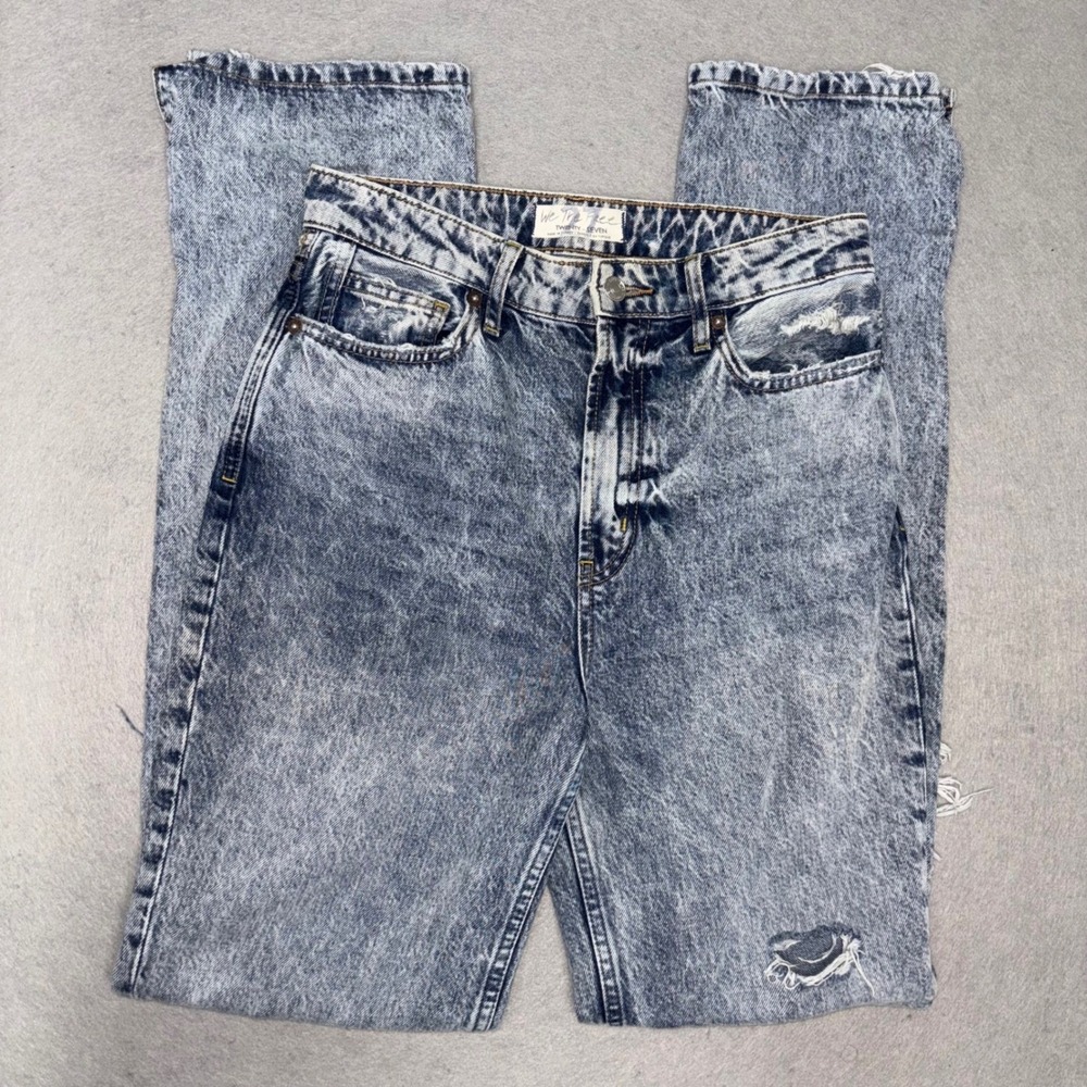 We The Free Jeans Womens 27 Blue Acid Wash High Rise Straight Distressed Denim